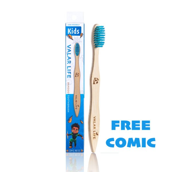 Valar Life kids bamboo toothbrush blue with free comic pack